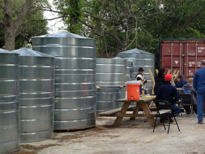 Cisterns for rainwater collection.