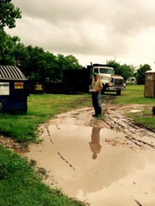 Wayne waited all day in the rain for the mulch delivery.